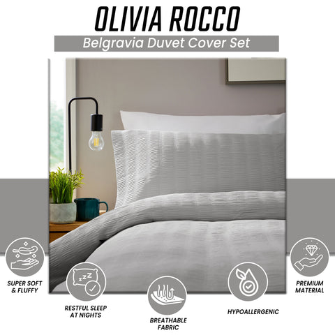 OLIVIA ROCCO Belgravia Grey Microfibre Duvet Cover Set With Pillowcases Soft Easy Care Machine Washable Bedding Modern Quilt Style