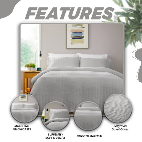 OLIVIA ROCCO Belgravia Grey Microfibre Duvet Cover Set With Pillowcases Soft Easy Care Machine Washable Bedding Modern Quilt Style