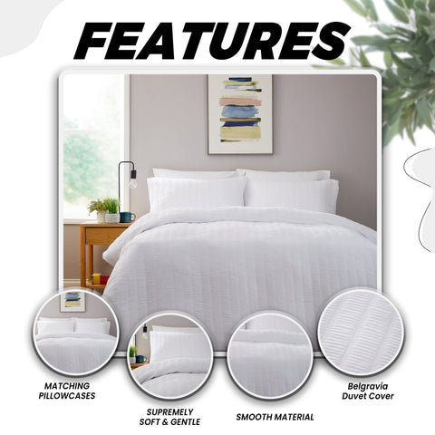 OLIVIA ROCCO Belgravia White Microfibre Duvet Cover Set With Pillowcases Soft Easy Care Modern Minimalist Bedding Machine Washable All Season