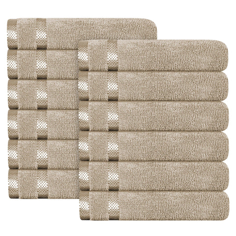 OLIVIA ROCCO Belmont Viscose Stripe Beige Towels 100 Percent Cotton Hotel Quality Super Absorbent 10 Piece Bale Set 4 Hand Towels And 12 Face Cloths