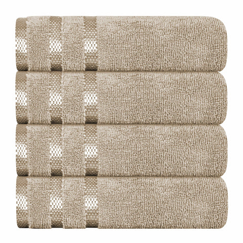OLIVIA ROCCO Belmont Viscose Stripe Beige Towels 100 Percent Cotton Hotel Quality Super Absorbent 10 Piece Bale Set 4 Hand Towels And 12 Face Cloths