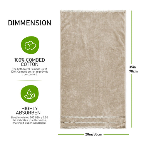 OLIVIA ROCCO Belmont Viscose Stripe Beige Towels 100 Percent Cotton Hotel Quality Super Absorbent 10 Piece Bale Set 4 Hand Towels And 12 Face Cloths
