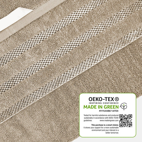 OLIVIA ROCCO Belmont Viscose Stripe Beige Towels 100 Percent Cotton Hotel Quality Super Absorbent 10 Piece Bale Set 4 Hand Towels And 12 Face Cloths