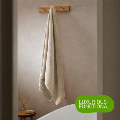 OLIVIA ROCCO Belmont Viscose Stripe Beige Towels 100 Percent Cotton Hotel Quality Super Absorbent 10 Piece Bale Set 4 Hand Towels And 12 Face Cloths