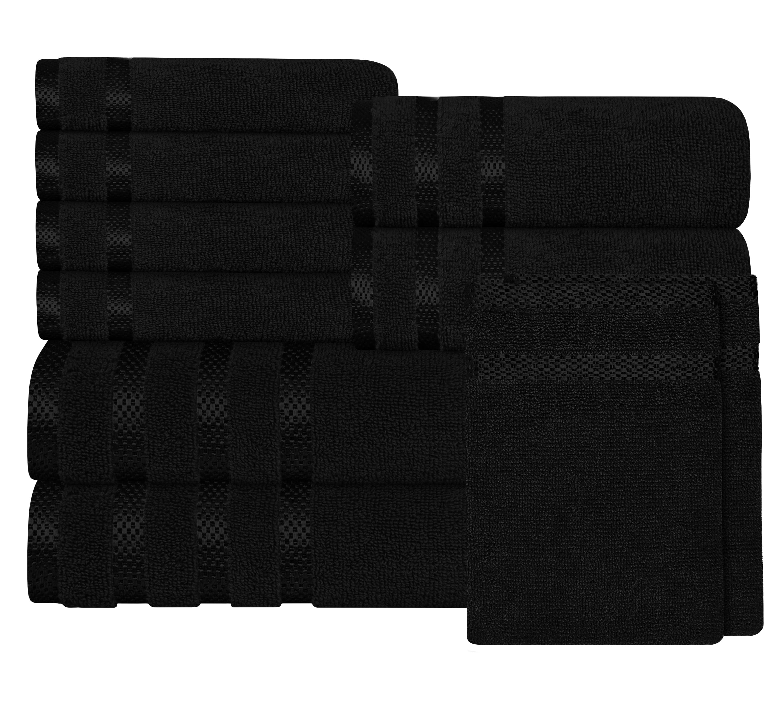 OLIVIA ROCCO Towels Belmont Viscose Stripe Black 100 Percent Cotton Hotel Quality Super Absorbent 10 Piece Bale Set 4 Hand Towels 12 Face Cloths