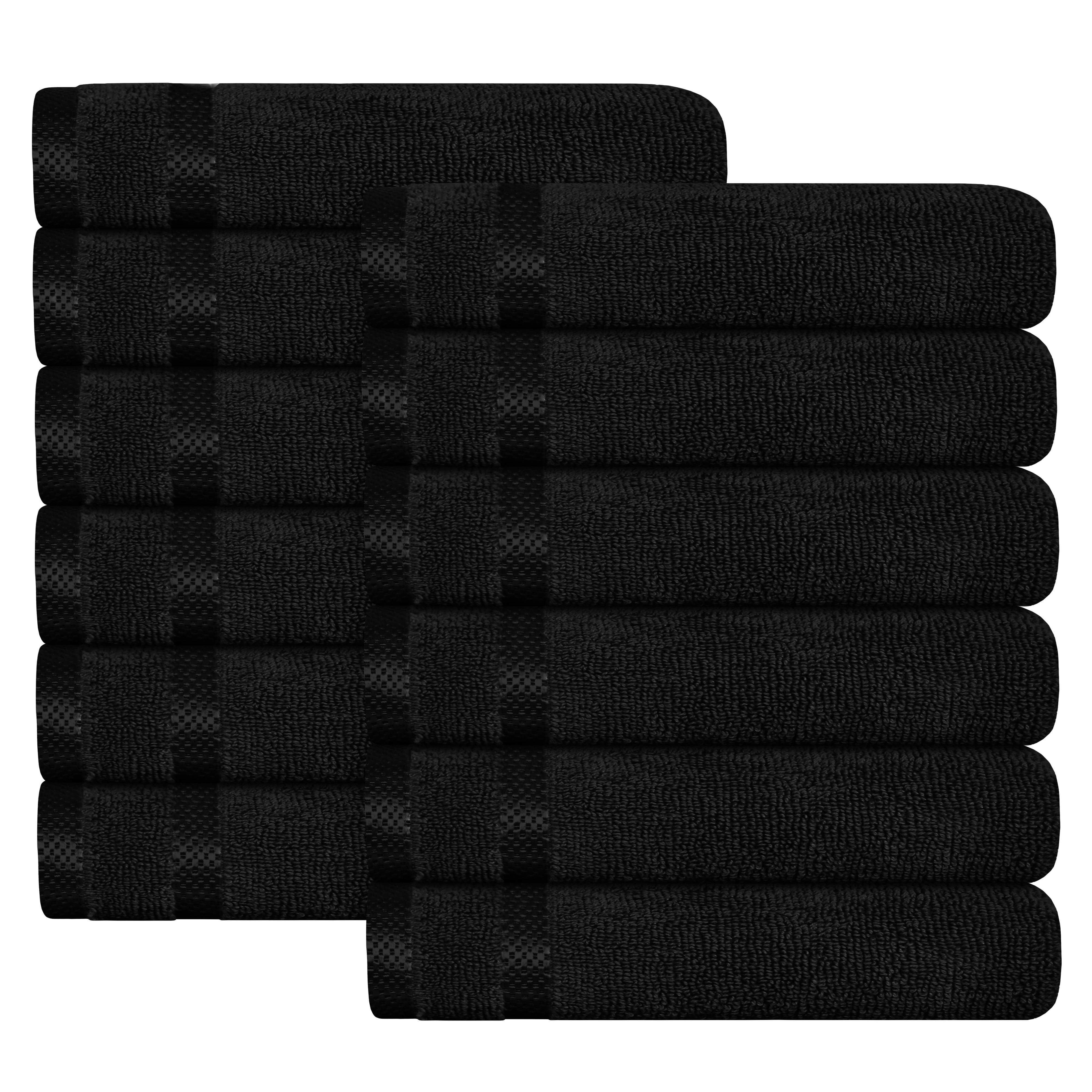 OLIVIA ROCCO Towels Belmont Viscose Stripe Black 100 Percent Cotton Hotel Quality Super Absorbent 10 Piece Bale Set 4 Hand Towels 12 Face Cloths