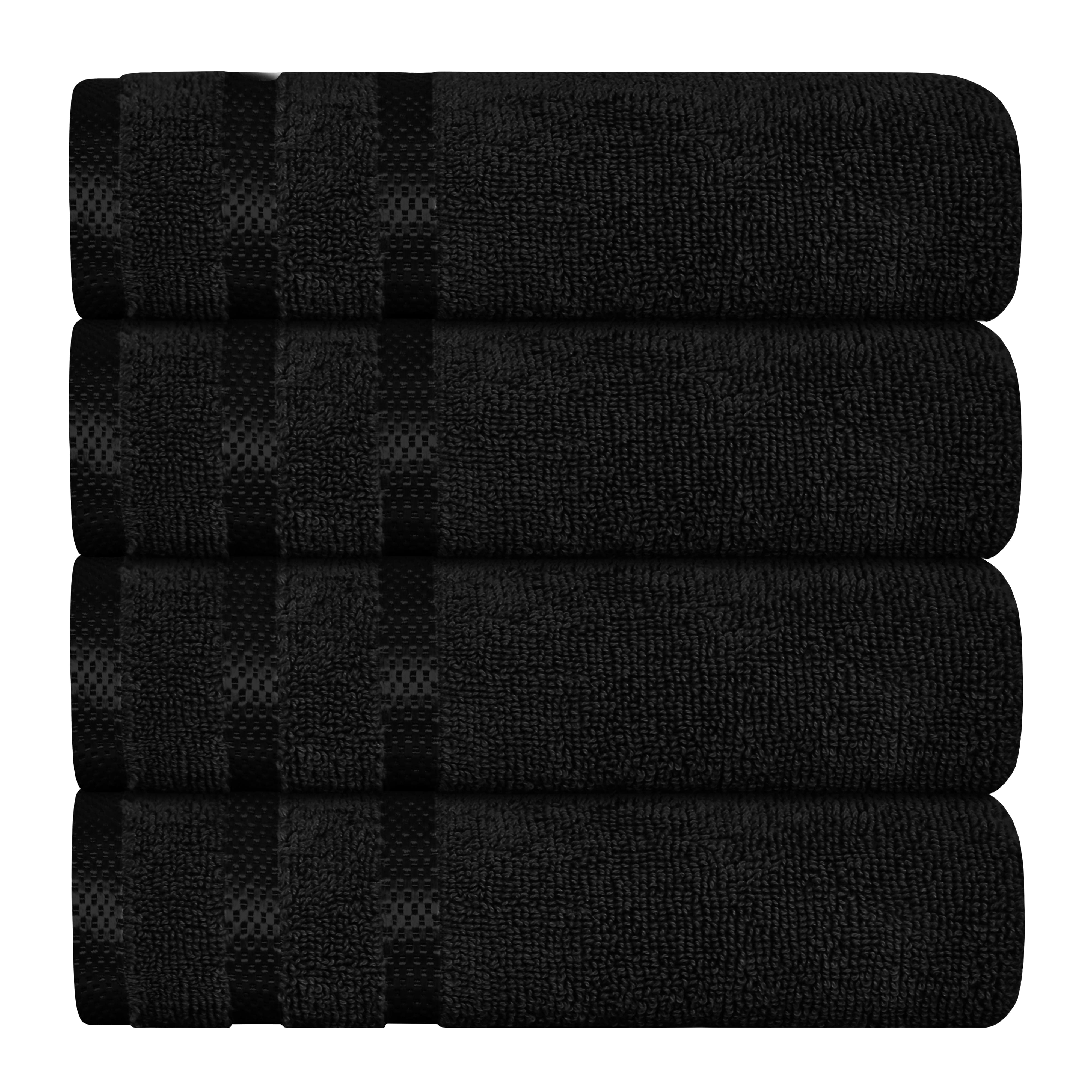 OLIVIA ROCCO Towels Belmont Viscose Stripe Black 100 Percent Cotton Hotel Quality Super Absorbent 10 Piece Bale Set 4 Hand Towels 12 Face Cloths