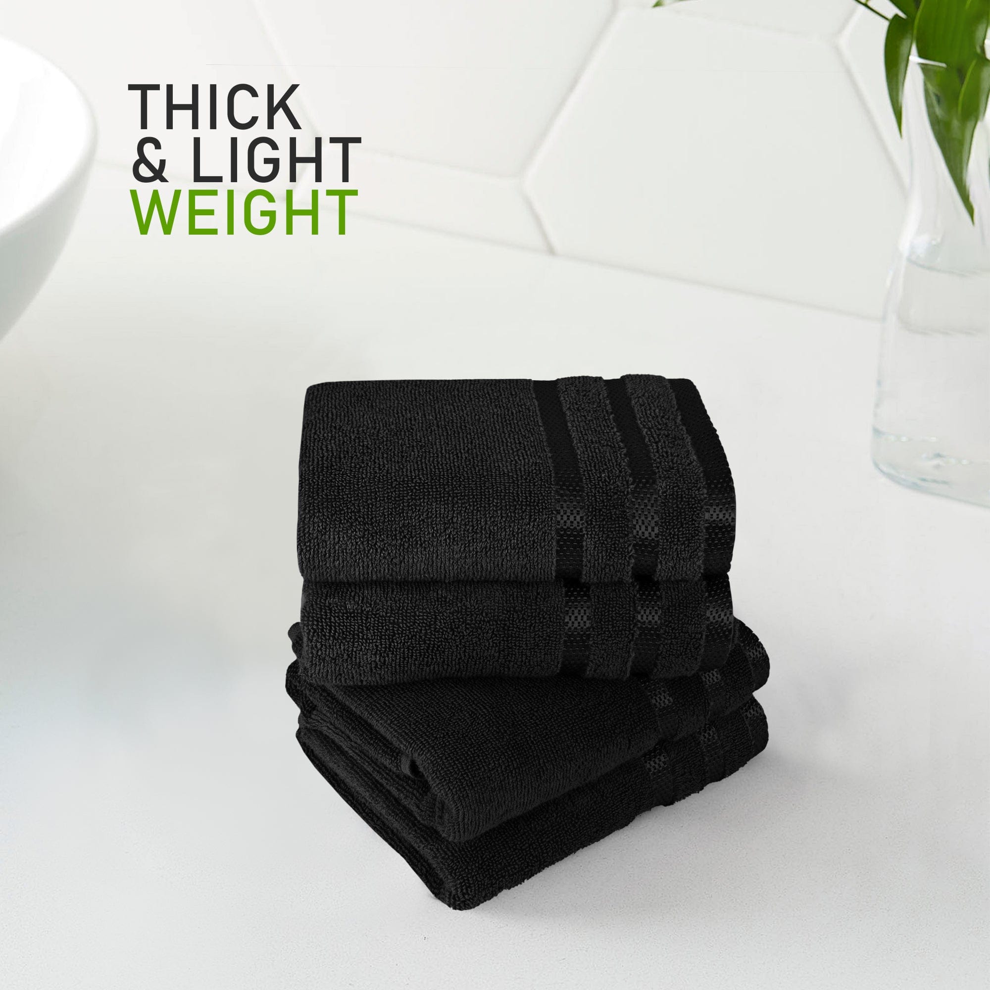 OLIVIA ROCCO Towels Belmont Viscose Stripe Black 100 Percent Cotton Hotel Quality Super Absorbent 10 Piece Bale Set 4 Hand Towels 12 Face Cloths