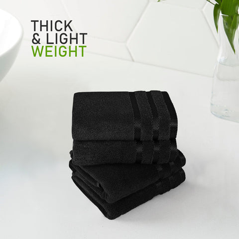OLIVIA ROCCO Towels Belmont Viscose Stripe Black 100 Percent Cotton Hotel Quality Super Absorbent 10 Piece Bale Set 4 Hand Towels 12 Face Cloths