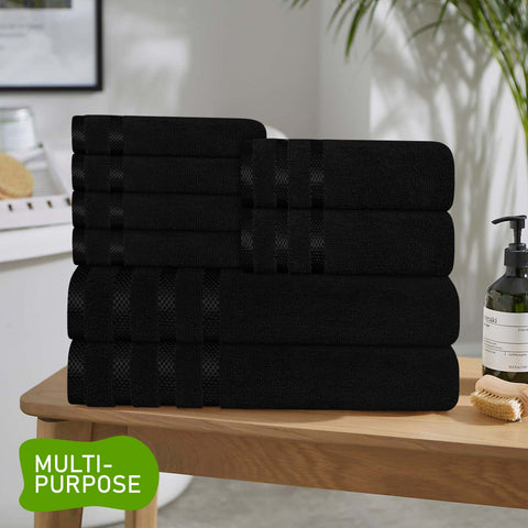 OLIVIA ROCCO Towels Belmont Viscose Stripe Black 100 Percent Cotton Hotel Quality Super Absorbent 10 Piece Bale Set 4 Hand Towels 12 Face Cloths