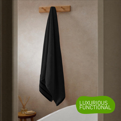 OLIVIA ROCCO Towels Belmont Viscose Stripe Black 100 Percent Cotton Hotel Quality Super Absorbent 10 Piece Bale Set 4 Hand Towels 12 Face Cloths
