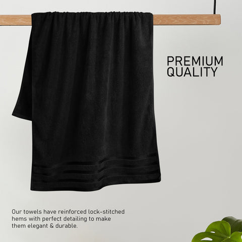 OLIVIA ROCCO Towels Belmont Viscose Stripe Black 100 Percent Cotton Hotel Quality Super Absorbent 10 Piece Bale Set 4 Hand Towels 12 Face Cloths