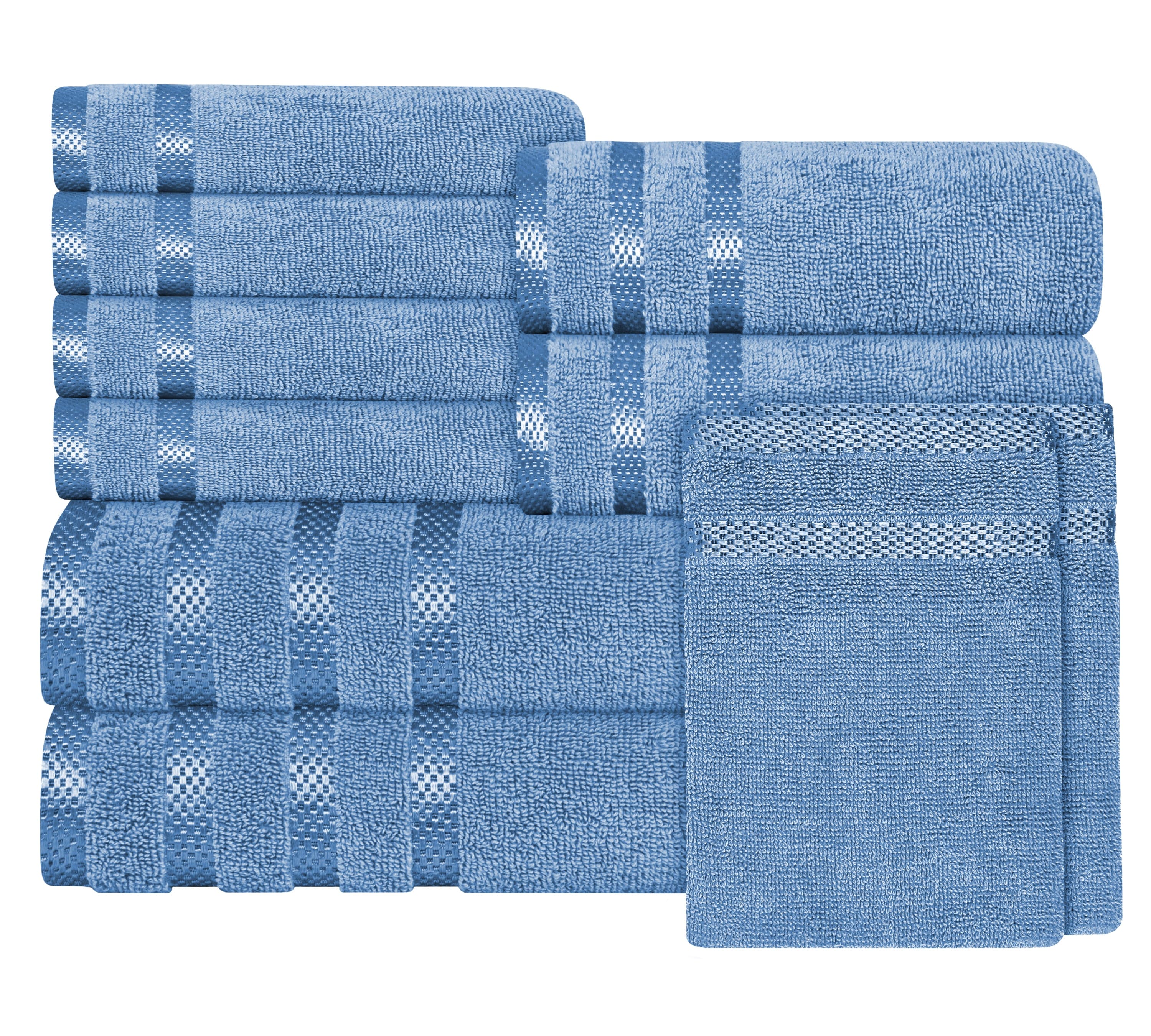 OLIVIA ROCCO Belmont Viscose Stripe Blue Towels 100 Percent Cotton Hotel Quality Super Absorbent 10 Piece Bale Set 4 Hand Towels And 12 Face Cloths