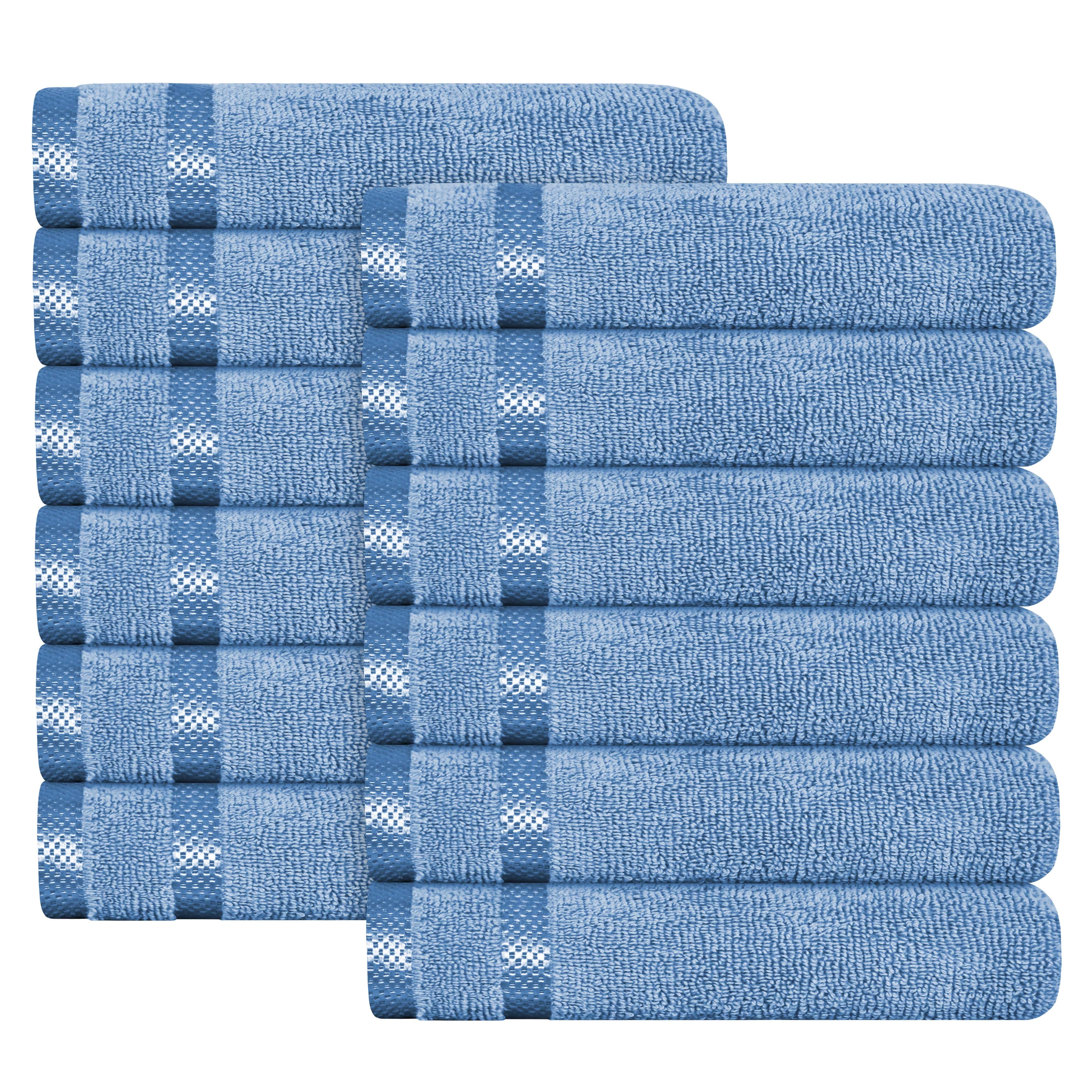 OLIVIA ROCCO Belmont Viscose Stripe Blue Towels 100 Percent Cotton Hotel Quality Super Absorbent 10 Piece Bale Set 4 Hand Towels And 12 Face Cloths