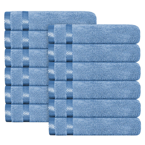 OLIVIA ROCCO Belmont Viscose Stripe Blue Towels 100 Percent Cotton Hotel Quality Super Absorbent 10 Piece Bale Set 4 Hand Towels And 12 Face Cloths