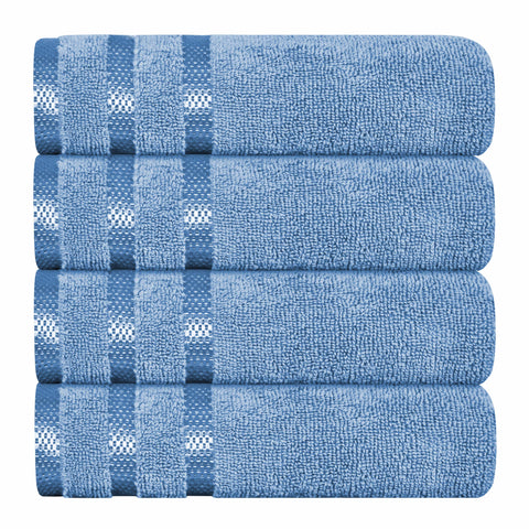 OLIVIA ROCCO Belmont Viscose Stripe Blue Towels 100 Percent Cotton Hotel Quality Super Absorbent 10 Piece Bale Set 4 Hand Towels And 12 Face Cloths