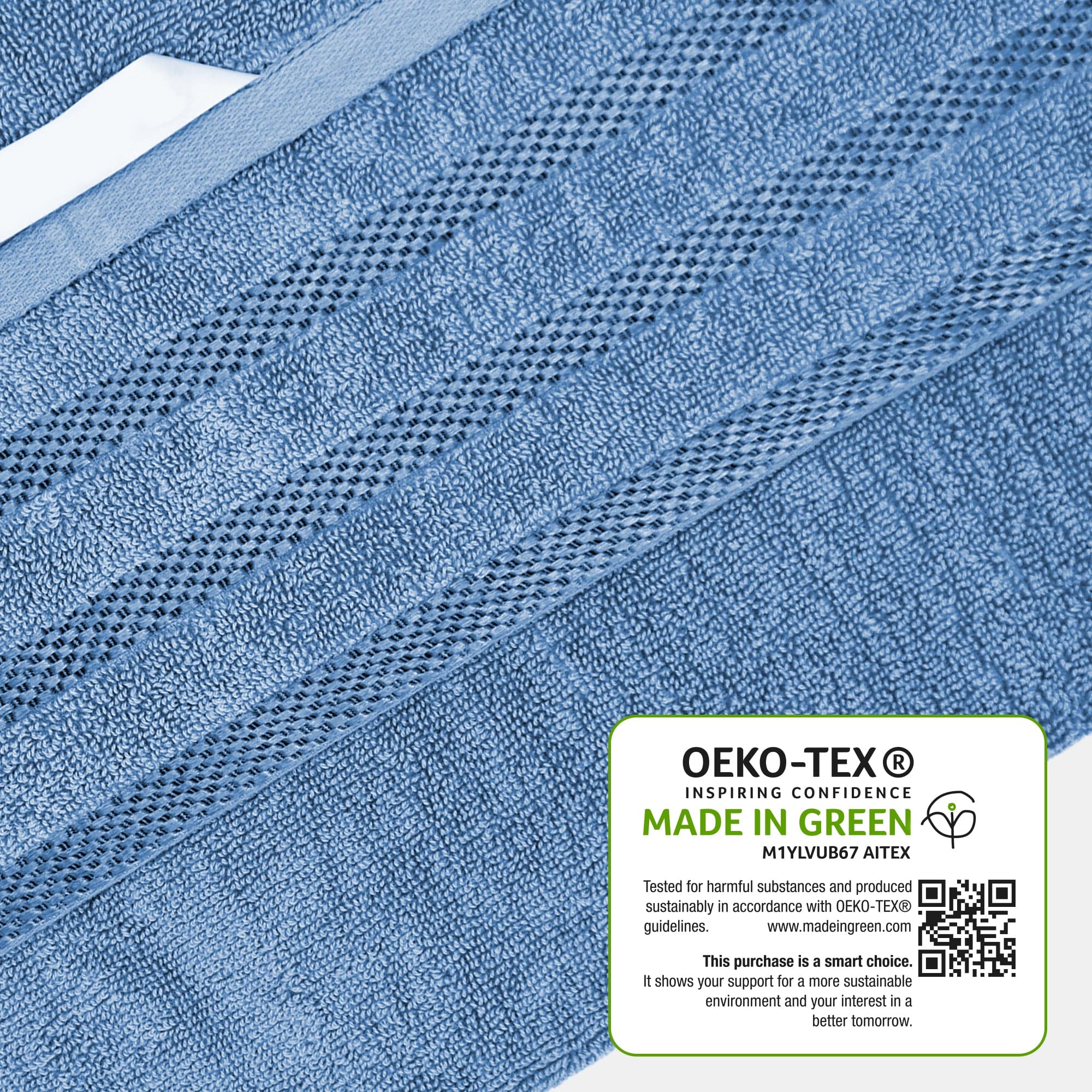 OLIVIA ROCCO Belmont Viscose Stripe Blue Towels 100 Percent Cotton Hotel Quality Super Absorbent 10 Piece Bale Set 4 Hand Towels And 12 Face Cloths