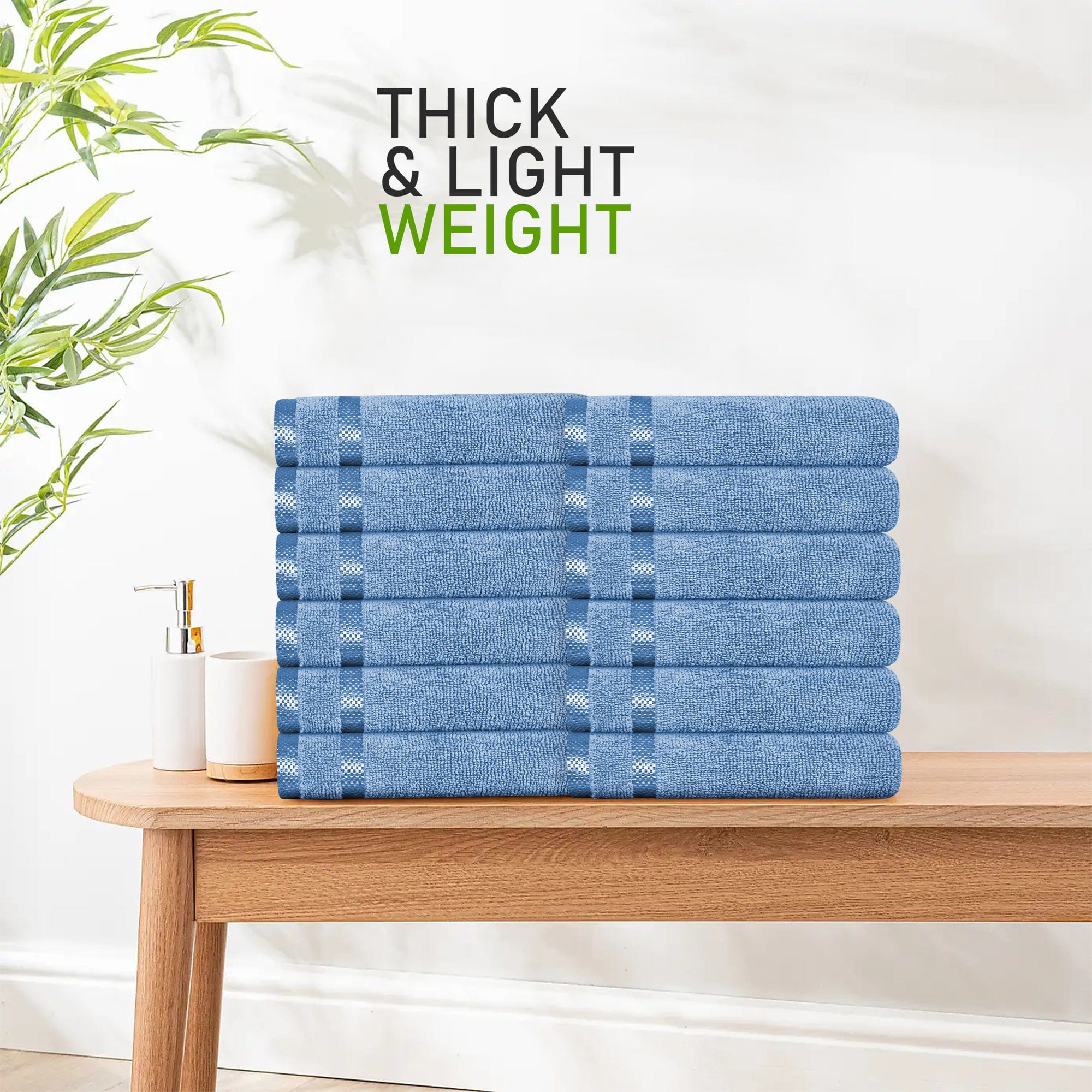 OLIVIA ROCCO Belmont Viscose Stripe Blue Towels 100 Percent Cotton Hotel Quality Super Absorbent 10 Piece Bale Set 4 Hand Towels And 12 Face Cloths