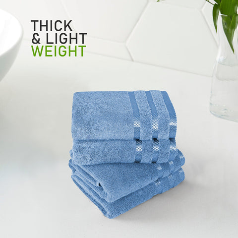 OLIVIA ROCCO Belmont Viscose Stripe Blue Towels 100 Percent Cotton Hotel Quality Super Absorbent 10 Piece Bale Set 4 Hand Towels And 12 Face Cloths