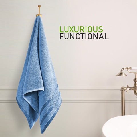 OLIVIA ROCCO Belmont Viscose Stripe Blue Towels 100 Percent Cotton Hotel Quality Super Absorbent 10 Piece Bale Set 4 Hand Towels And 12 Face Cloths