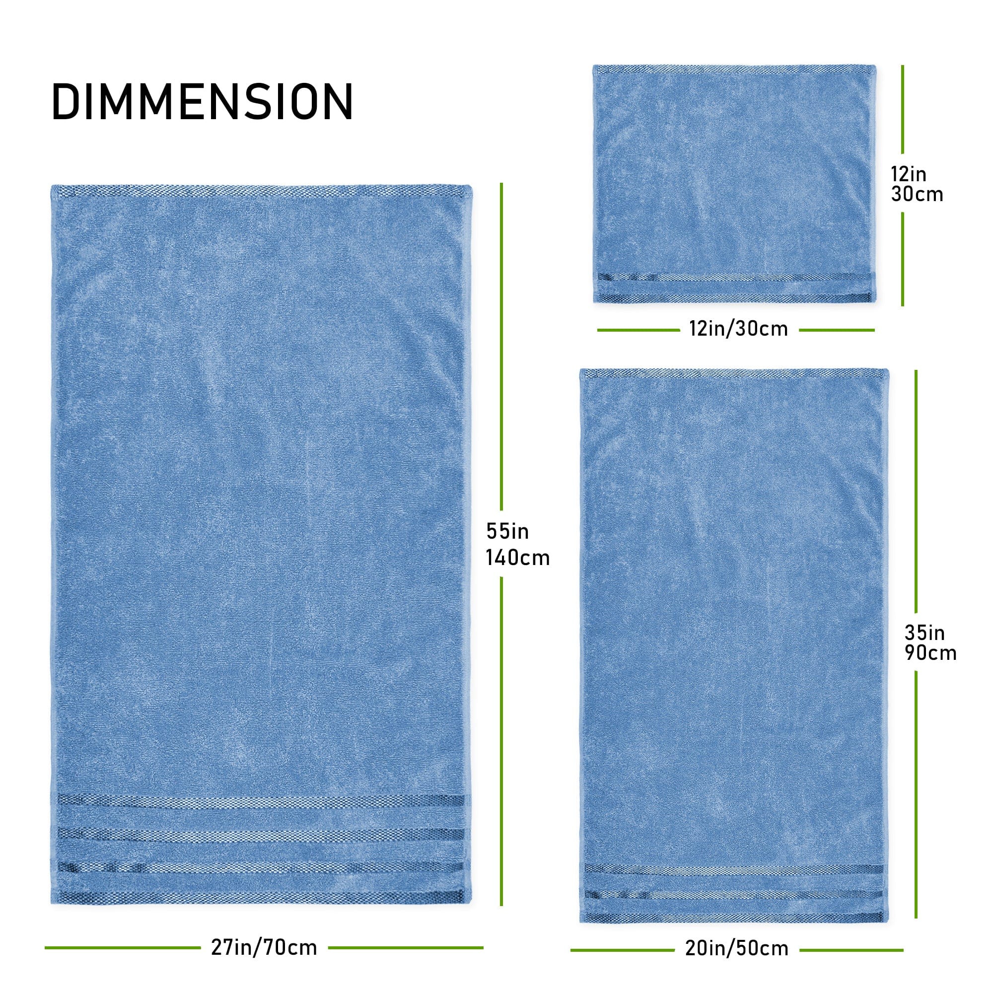 OLIVIA ROCCO Belmont Viscose Stripe Blue Towels 100 Percent Cotton Hotel Quality Super Absorbent 10 Piece Bale Set 4 Hand Towels And 12 Face Cloths
