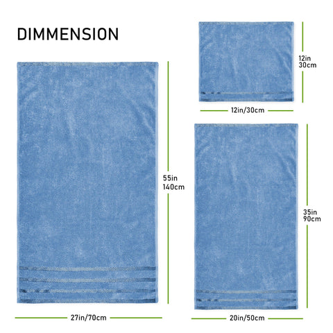 OLIVIA ROCCO Belmont Viscose Stripe Blue Towels 100 Percent Cotton Hotel Quality Super Absorbent 10 Piece Bale Set 4 Hand Towels And 12 Face Cloths
