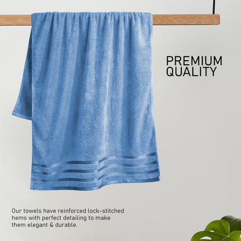 OLIVIA ROCCO Belmont Viscose Stripe Blue Towels 100 Percent Cotton Hotel Quality Super Absorbent 10 Piece Bale Set 4 Hand Towels And 12 Face Cloths