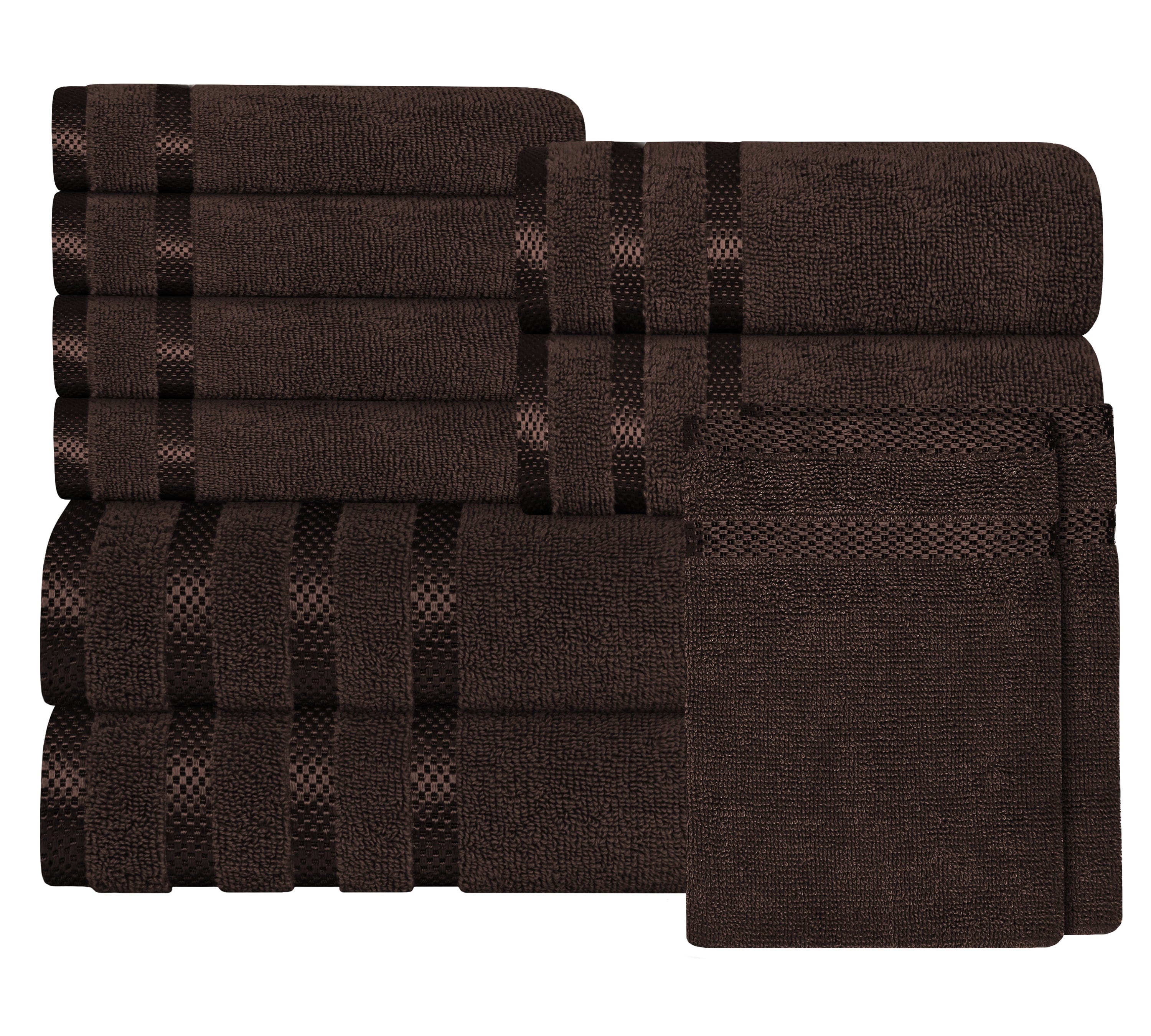 OLIVIA ROCCO Belmont Viscose Stripe Brown Towels 100% Cotton Hotel Quality Super Absorbent 10 Piece Bale Set Includes 4 Hand Towels And 12 Face Cloths