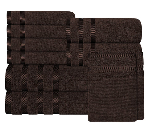 OLIVIA ROCCO Belmont Viscose Stripe Brown Towels 100% Cotton Hotel Quality Super Absorbent 10 Piece Bale Set Includes 4 Hand Towels And 12 Face Cloths