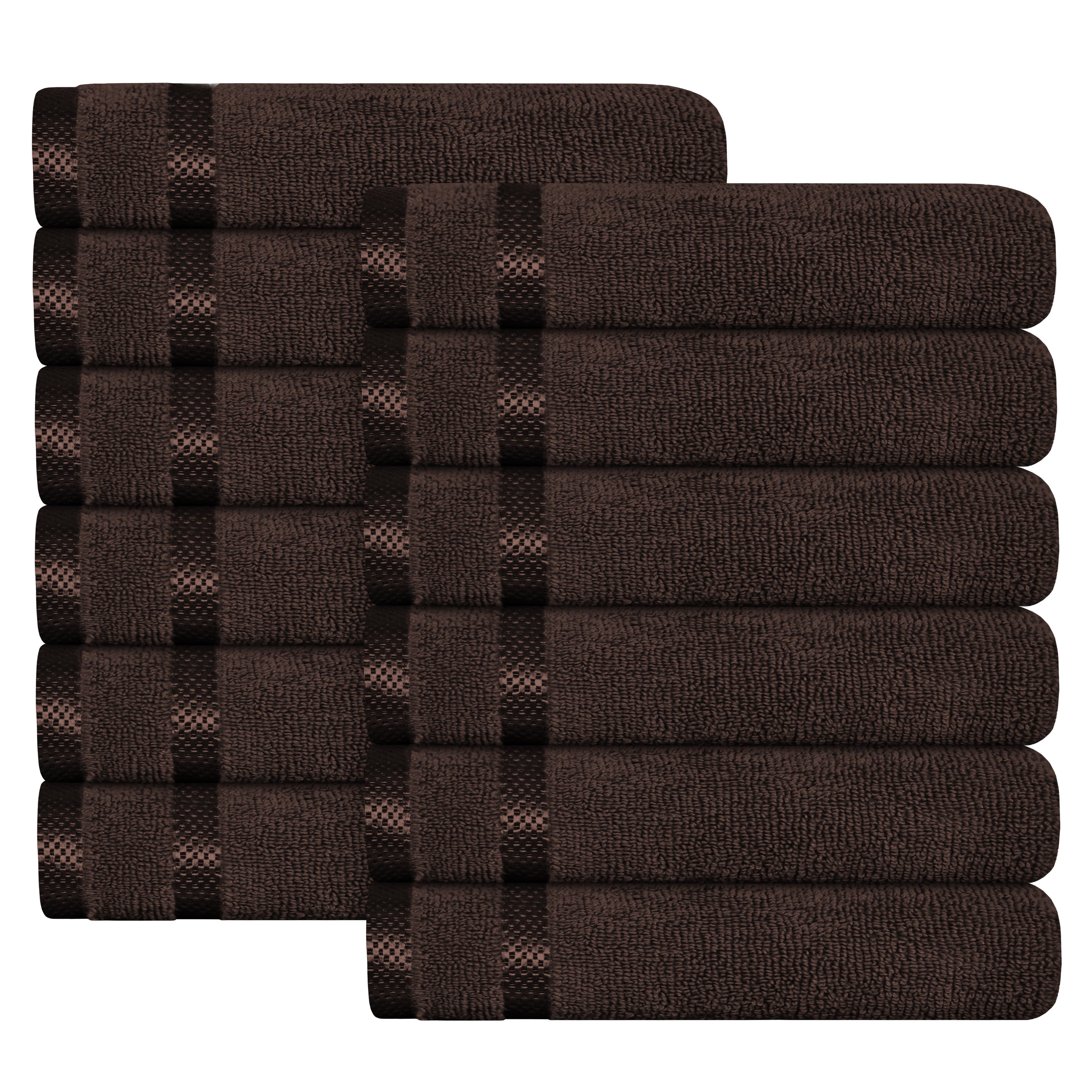 OLIVIA ROCCO Belmont Viscose Stripe Brown Towels 100% Cotton Hotel Quality Super Absorbent 10 Piece Bale Set Includes 4 Hand Towels And 12 Face Cloths