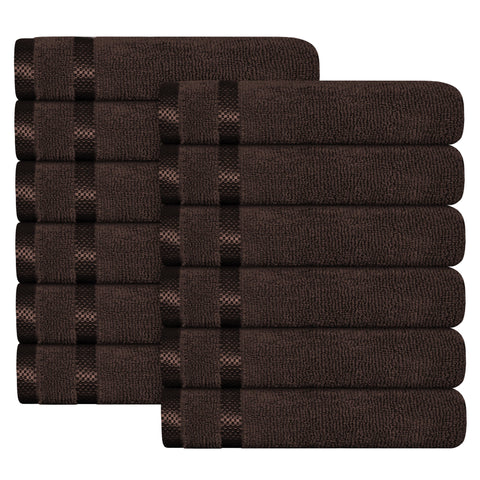 OLIVIA ROCCO Belmont Viscose Stripe Brown Towels 100% Cotton Hotel Quality Super Absorbent 10 Piece Bale Set Includes 4 Hand Towels And 12 Face Cloths