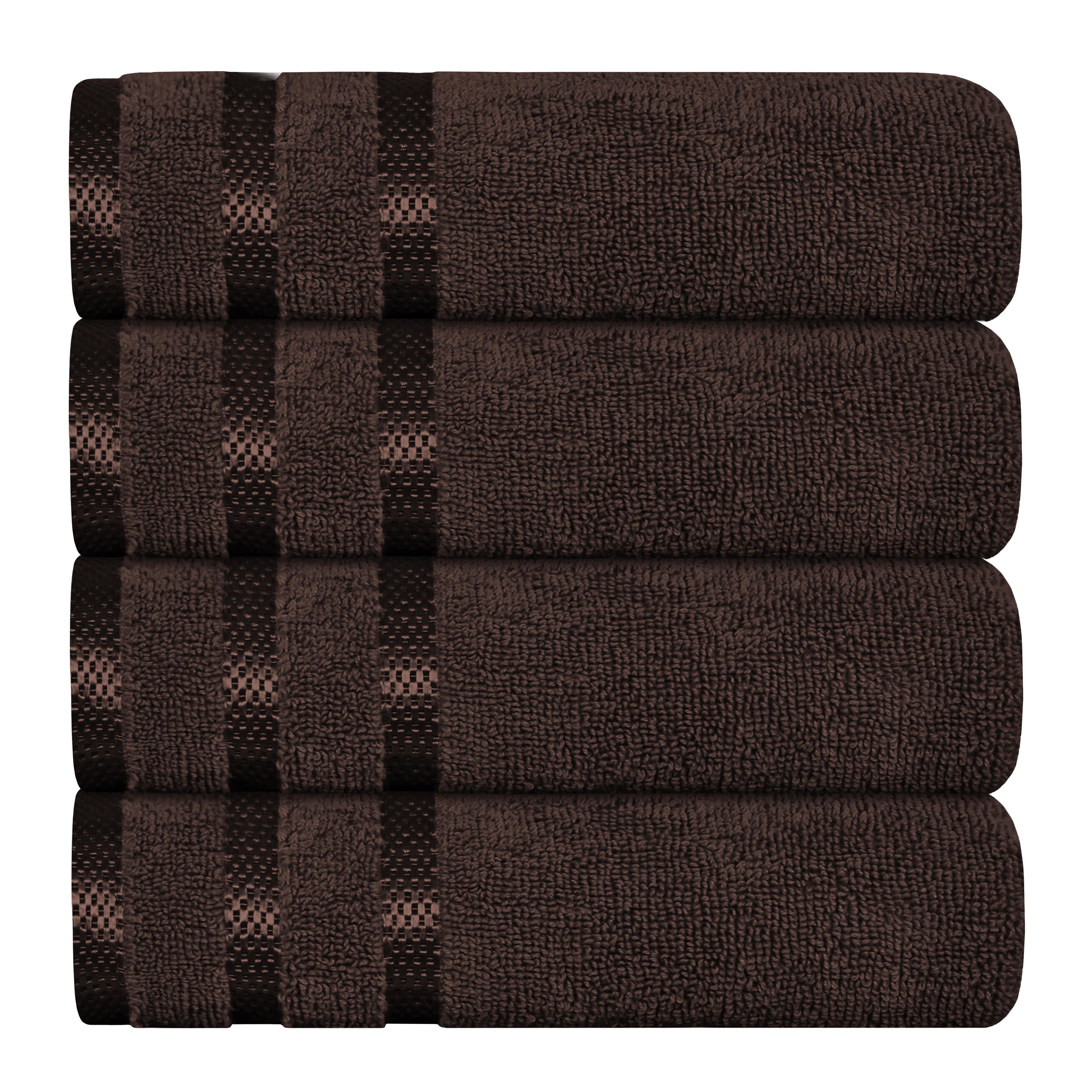 OLIVIA ROCCO Belmont Viscose Stripe Brown Towels 100% Cotton Hotel Quality Super Absorbent 10 Piece Bale Set Includes 4 Hand Towels And 12 Face Cloths