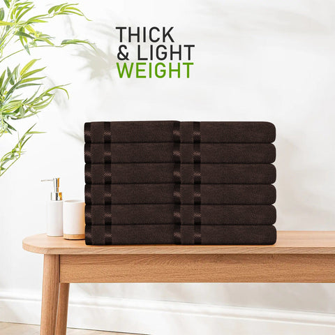 OLIVIA ROCCO Belmont Viscose Stripe Brown Towels 100% Cotton Hotel Quality Super Absorbent 10 Piece Bale Set Includes 4 Hand Towels And 12 Face Cloths