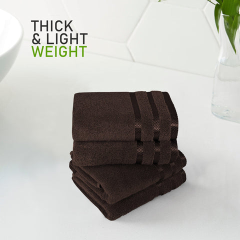 OLIVIA ROCCO Belmont Viscose Stripe Brown Towels 100% Cotton Hotel Quality Super Absorbent 10 Piece Bale Set Includes 4 Hand Towels And 12 Face Cloths