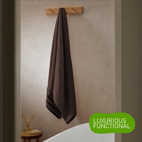 OLIVIA ROCCO Belmont Viscose Stripe Brown Towels 100% Cotton Hotel Quality Super Absorbent 10 Piece Bale Set Includes 4 Hand Towels And 12 Face Cloths