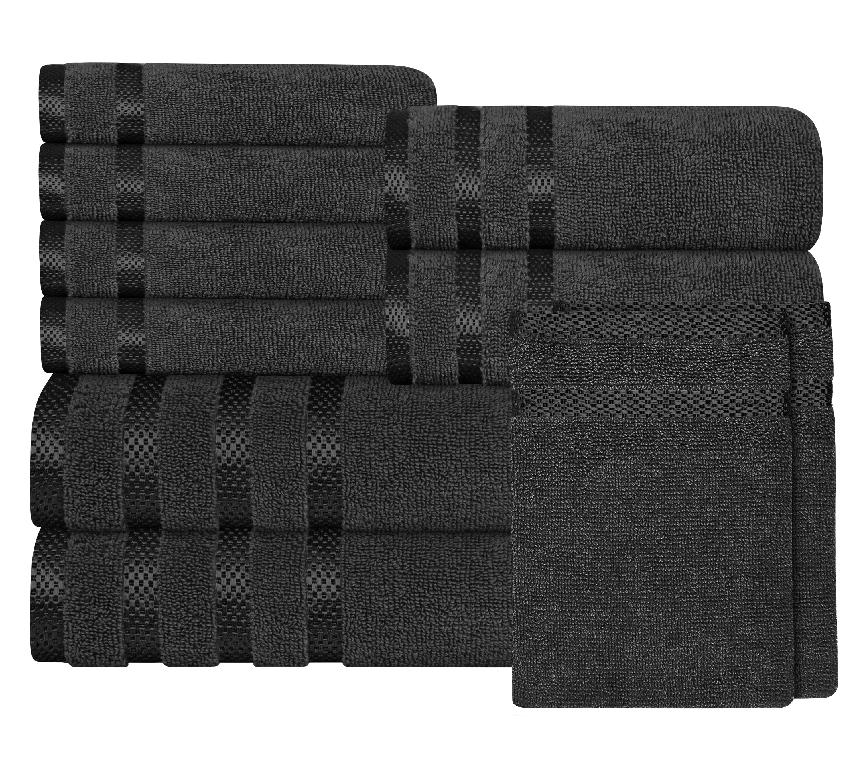 OLIVIA ROCCO Belmont Viscose Stripe Grey Towels 100 Percent Cotton Hotel Quality Super Absorbent 10 Piece Bale Set 4 Hand Towels 12 Face Cloths