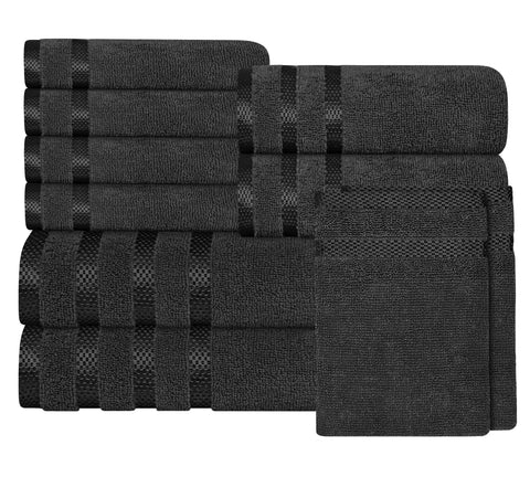 OLIVIA ROCCO Belmont Viscose Stripe Grey Towels 100 Percent Cotton Hotel Quality Super Absorbent 10 Piece Bale Set 4 Hand Towels 12 Face Cloths
