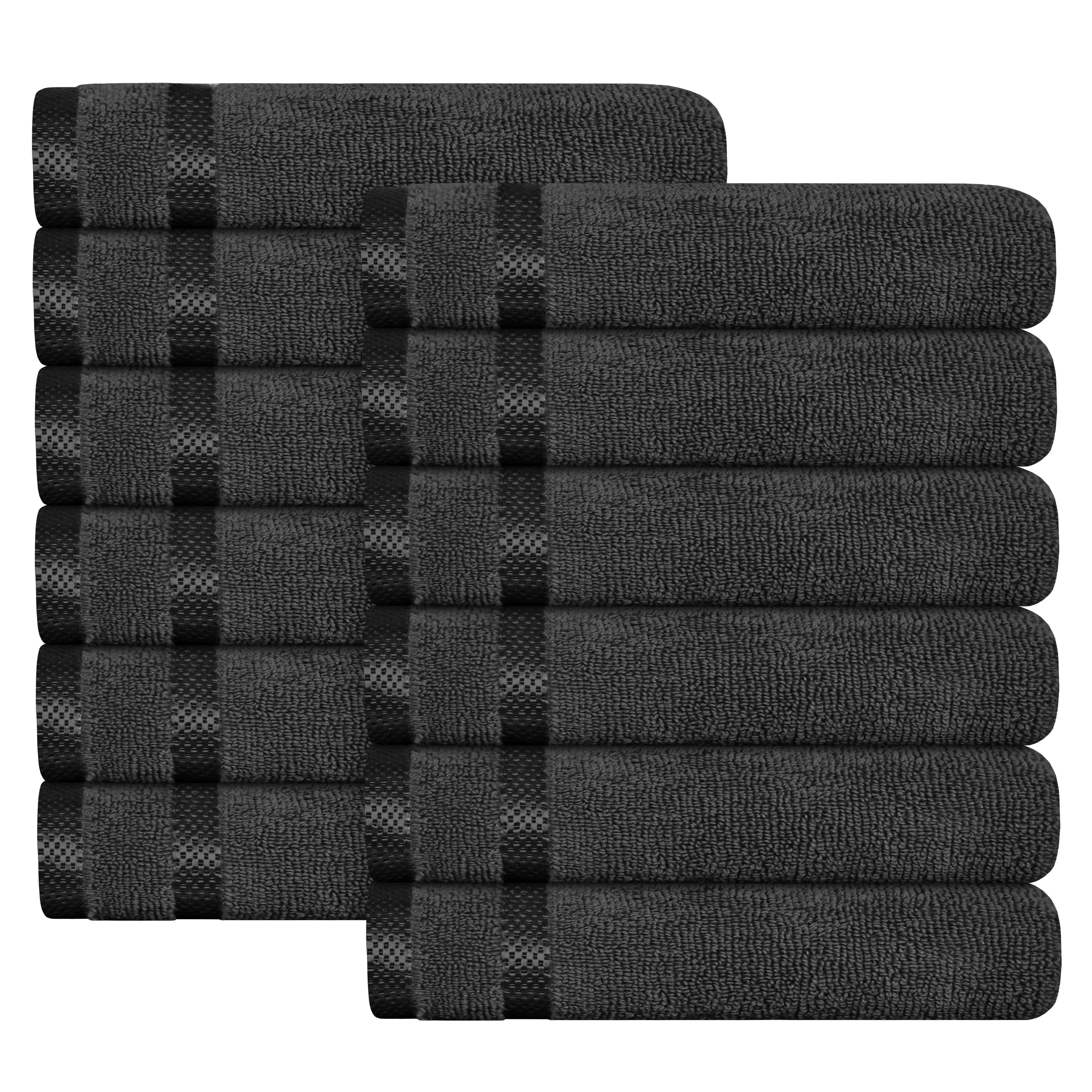 OLIVIA ROCCO Belmont Viscose Stripe Grey Towels 100 Percent Cotton Hotel Quality Super Absorbent 10 Piece Bale Set 4 Hand Towels 12 Face Cloths