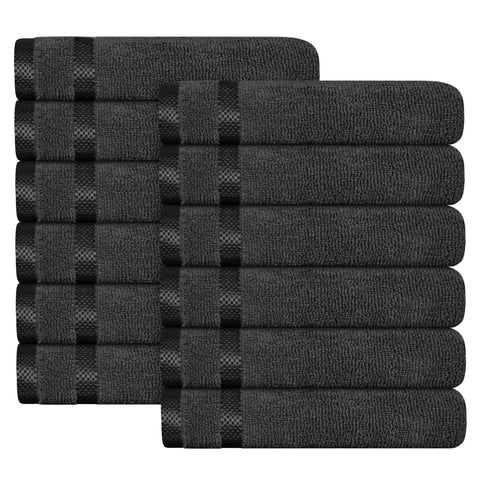 OLIVIA ROCCO Belmont Viscose Stripe Grey Towels 100 Percent Cotton Hotel Quality Super Absorbent 10 Piece Bale Set 4 Hand Towels 12 Face Cloths