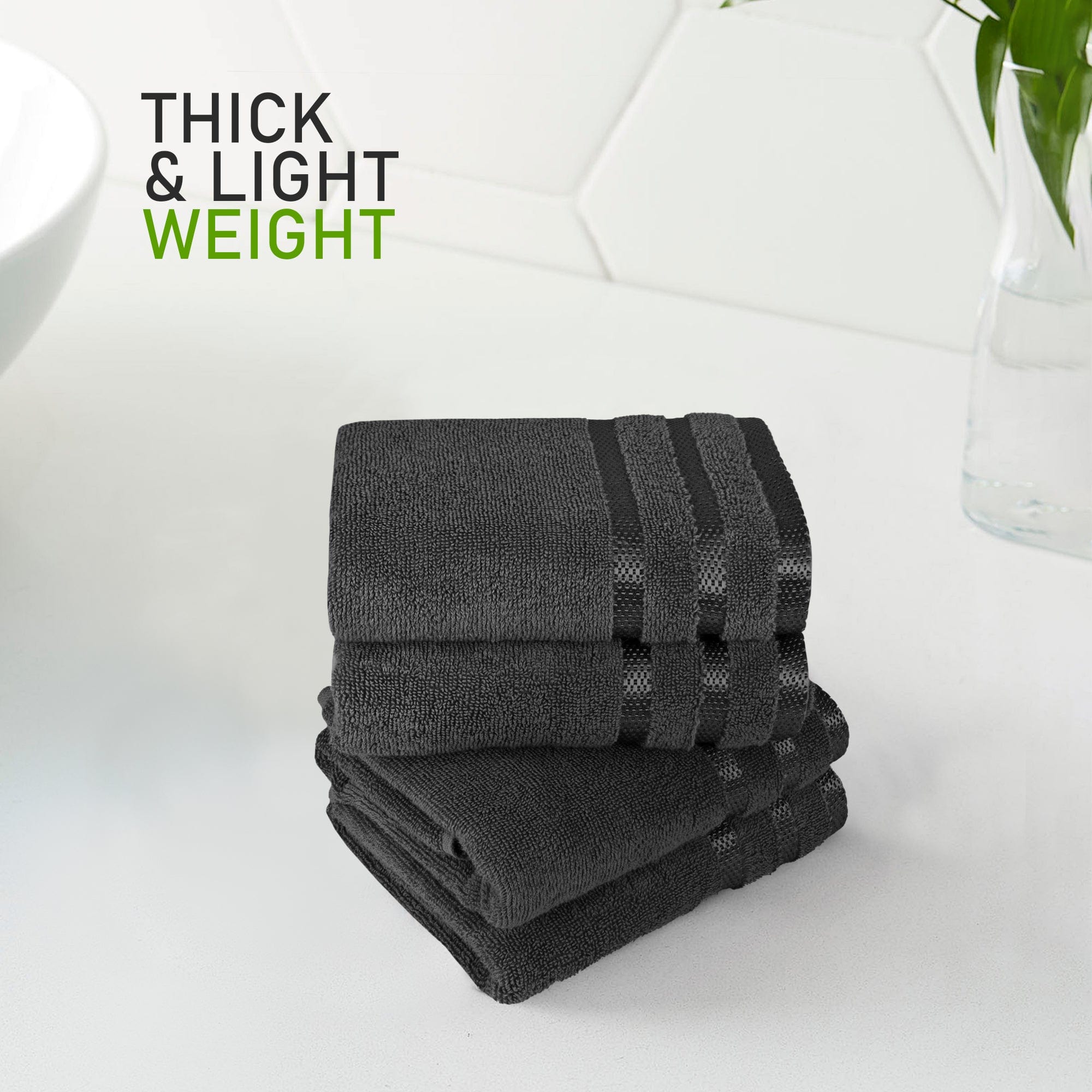 OLIVIA ROCCO Belmont Viscose Stripe Grey Towels 100 Percent Cotton Hotel Quality Super Absorbent 10 Piece Bale Set 4 Hand Towels 12 Face Cloths