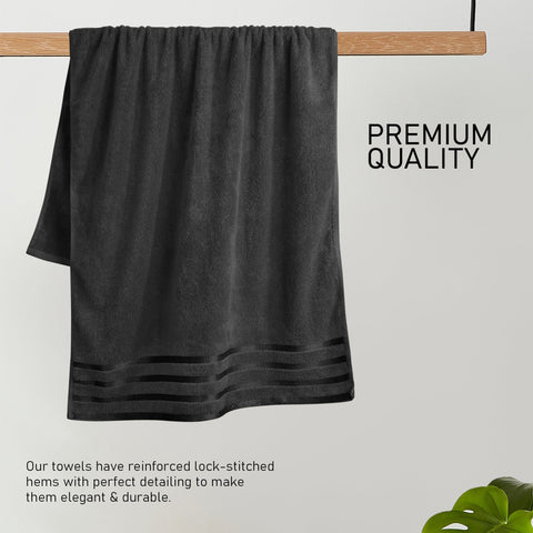 OLIVIA ROCCO Belmont Viscose Stripe Grey Towels 100 Percent Cotton Hotel Quality Super Absorbent 10 Piece Bale Set 4 Hand Towels 12 Face Cloths
