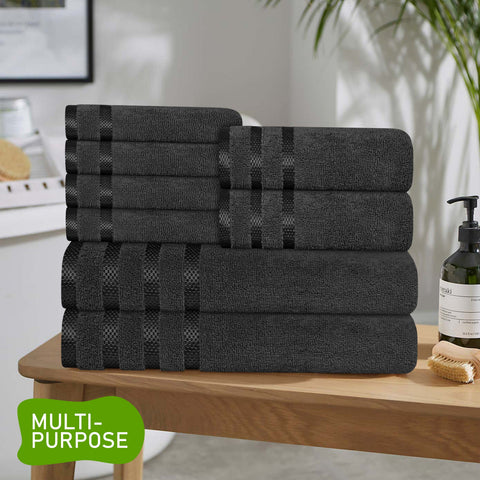OLIVIA ROCCO Belmont Viscose Stripe Grey Towels 100 Percent Cotton Hotel Quality Super Absorbent 10 Piece Bale Set 4 Hand Towels 12 Face Cloths