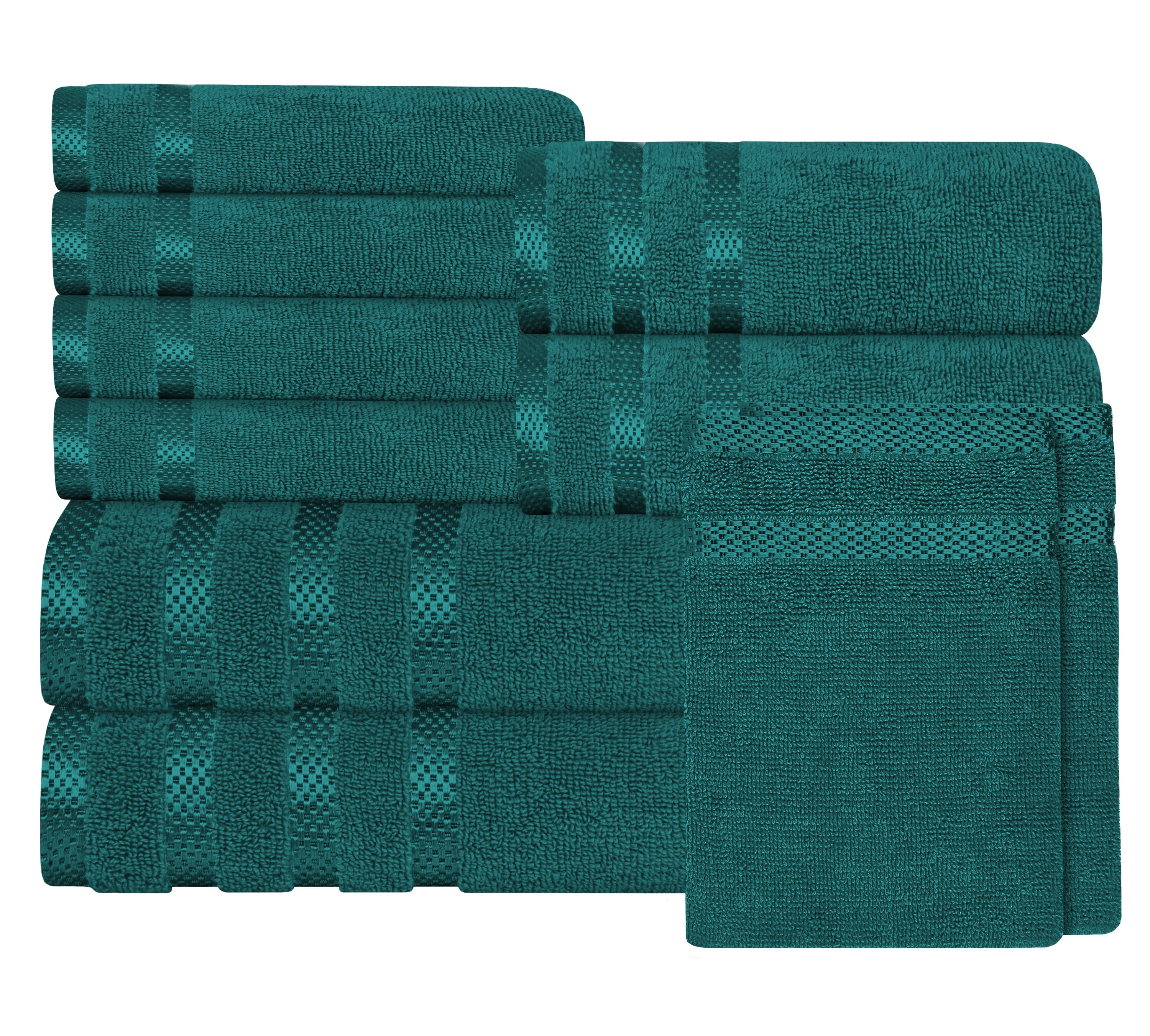 OLIVIA ROCCO Belmont Viscose Stripe Jade Green Towels 100% Cotton Hotel Quality Super Absorbent 10 Piece Bale Set 4 Hand Towels And 12 Face Cloths