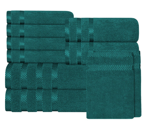 OLIVIA ROCCO Belmont Viscose Stripe Jade Green Towels 100% Cotton Hotel Quality Super Absorbent 10 Piece Bale Set 4 Hand Towels And 12 Face Cloths