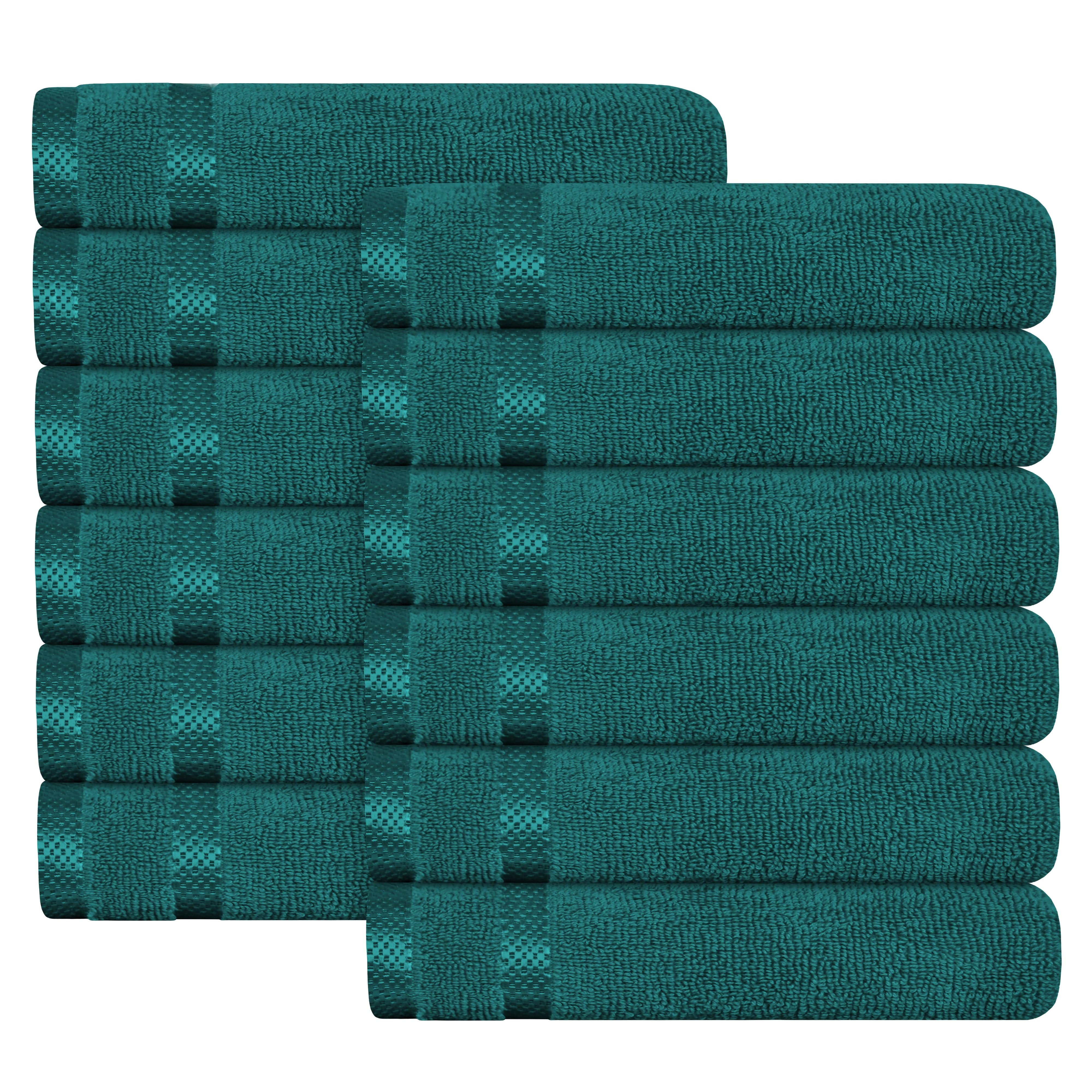 OLIVIA ROCCO Belmont Viscose Stripe Jade Green Towels 100% Cotton Hotel Quality Super Absorbent 10 Piece Bale Set 4 Hand Towels And 12 Face Cloths
