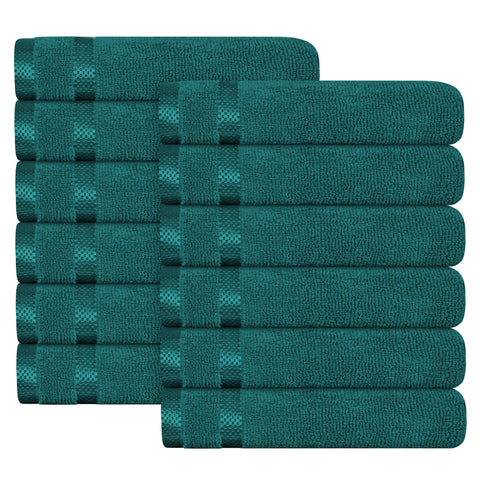 OLIVIA ROCCO Belmont Viscose Stripe Jade Green Towels 100% Cotton Hotel Quality Super Absorbent 10 Piece Bale Set 4 Hand Towels And 12 Face Cloths