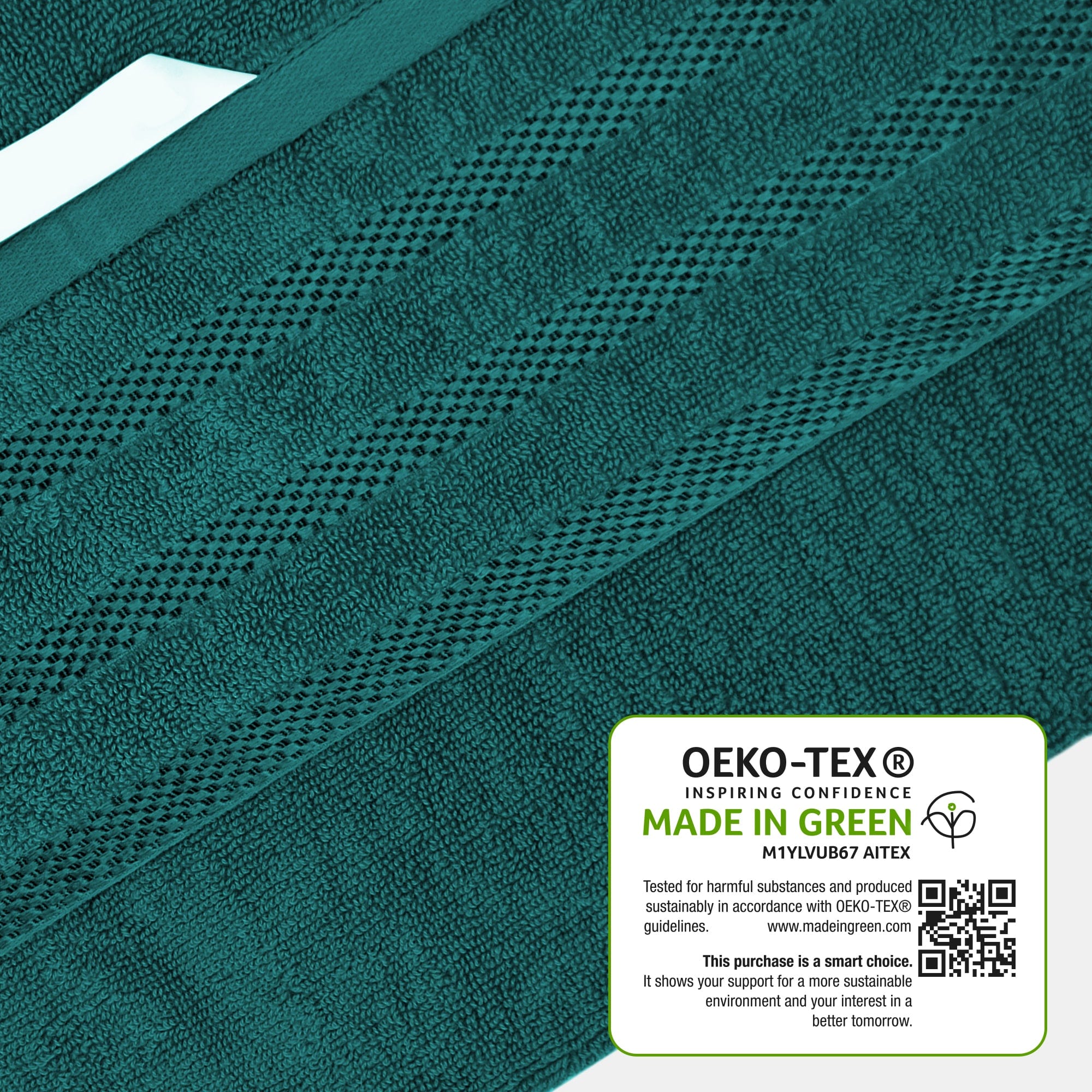 OLIVIA ROCCO Belmont Viscose Stripe Jade Green Towels 100% Cotton Hotel Quality Super Absorbent 10 Piece Bale Set 4 Hand Towels And 12 Face Cloths
