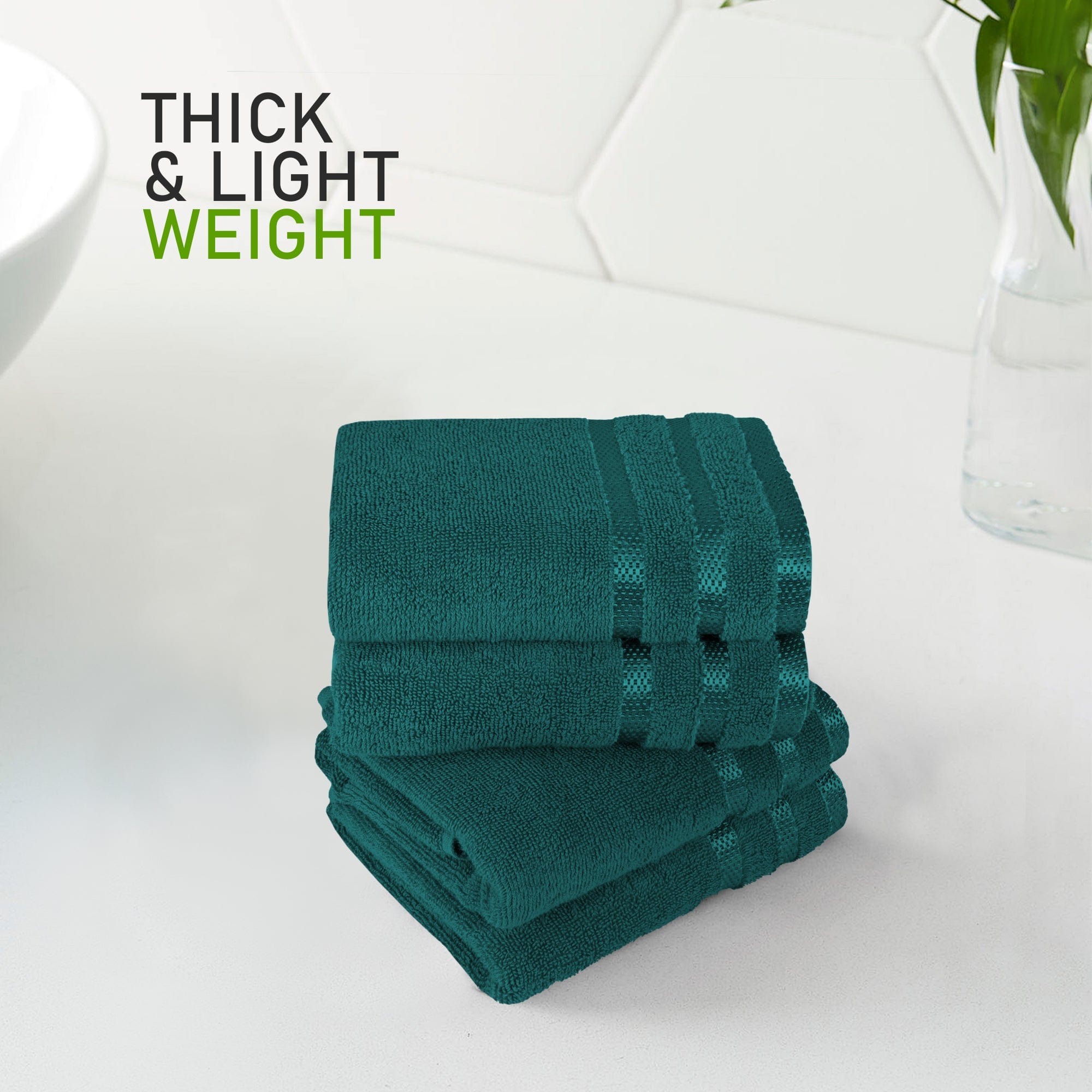 OLIVIA ROCCO Belmont Viscose Stripe Jade Green Towels 100% Cotton Hotel Quality Super Absorbent 10 Piece Bale Set 4 Hand Towels And 12 Face Cloths