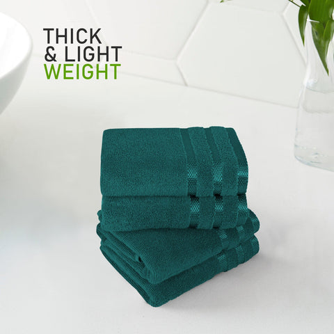 OLIVIA ROCCO Belmont Viscose Stripe Jade Green Towels 100% Cotton Hotel Quality Super Absorbent 10 Piece Bale Set 4 Hand Towels And 12 Face Cloths