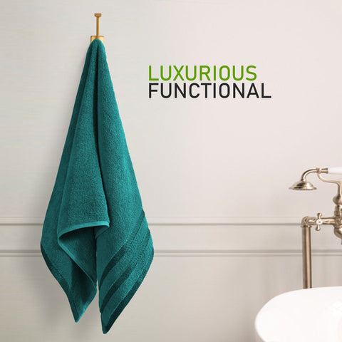 OLIVIA ROCCO Belmont Viscose Stripe Jade Green Towels 100% Cotton Hotel Quality Super Absorbent 10 Piece Bale Set 4 Hand Towels And 12 Face Cloths